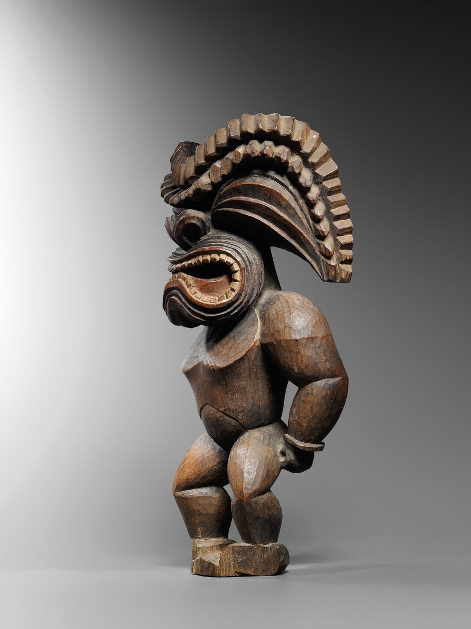 Havaijilainen kona-tyylinen hahmo, joka edustaa sodan jumalaa, ku ka ’ili moku, n. 1780-1820 (puuta) tekijältä School Hawaiian