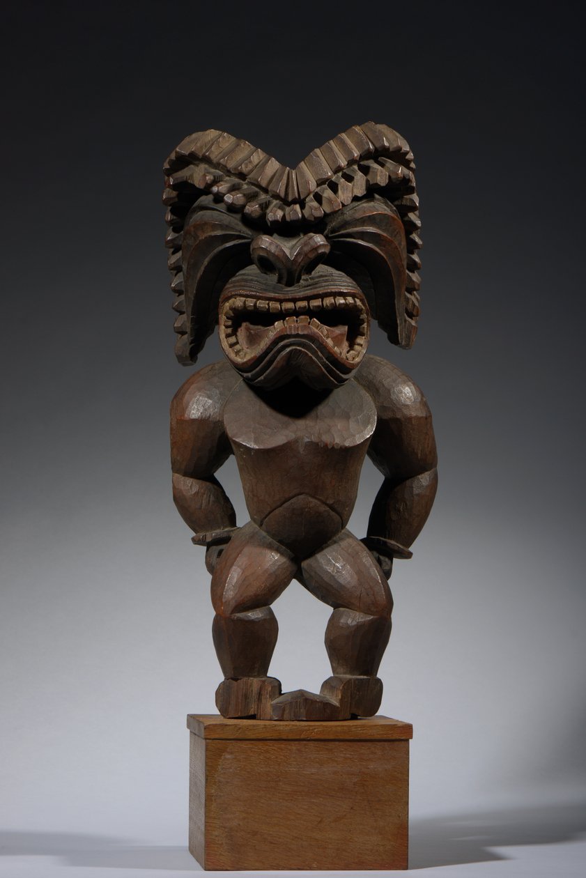 Havaijilainen kona-tyylinen hahmo, joka edustaa sodan jumalaa, ku ka ’ili moku, n. 1780-1820 (puuta) tekijältä School Hawaiian