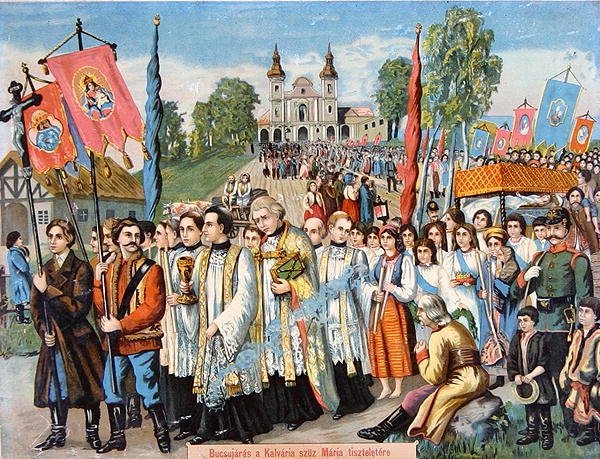 Pyhiinvaellus Neitsyt Marian kunniaksi (väri litho) tekijältä School Hungarian
