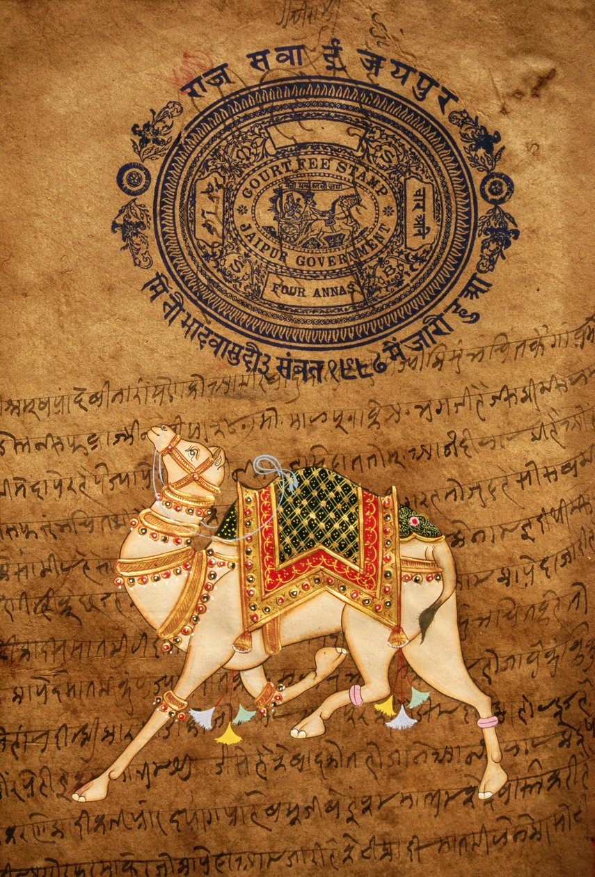 Kameli, käsintehty maalaus ja vanha leimapaperi, Jaipur, Rajasthan, Intia tekijältä School Indian