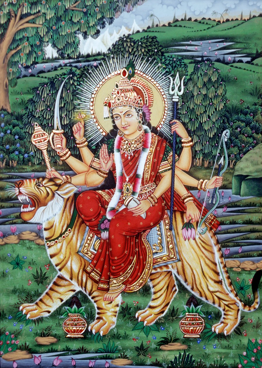 Jumalatar Durga miniatyyri maalaus tekijältä School Indian
