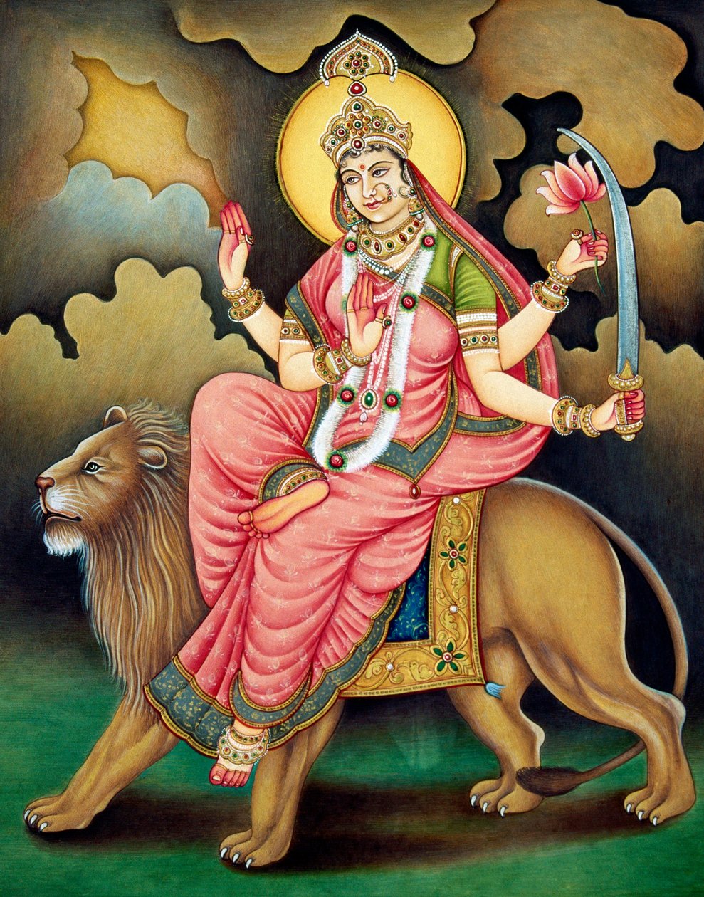 Jumalatar Durga miniatyyri maalaus paperille tekijältä School Indian
