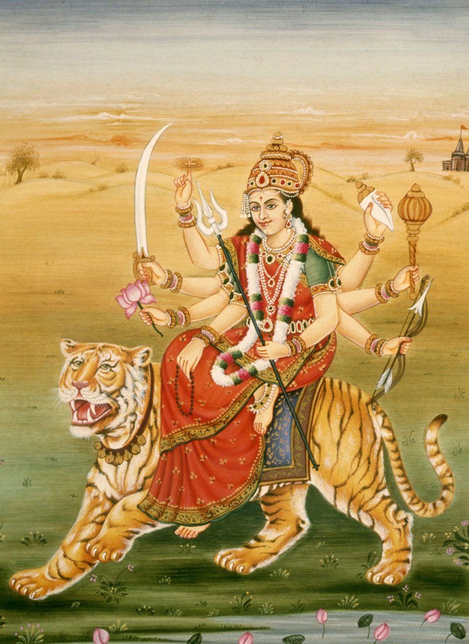 Jumalatar Durga miniatyyri maalaus paperille tekijältä School Indian