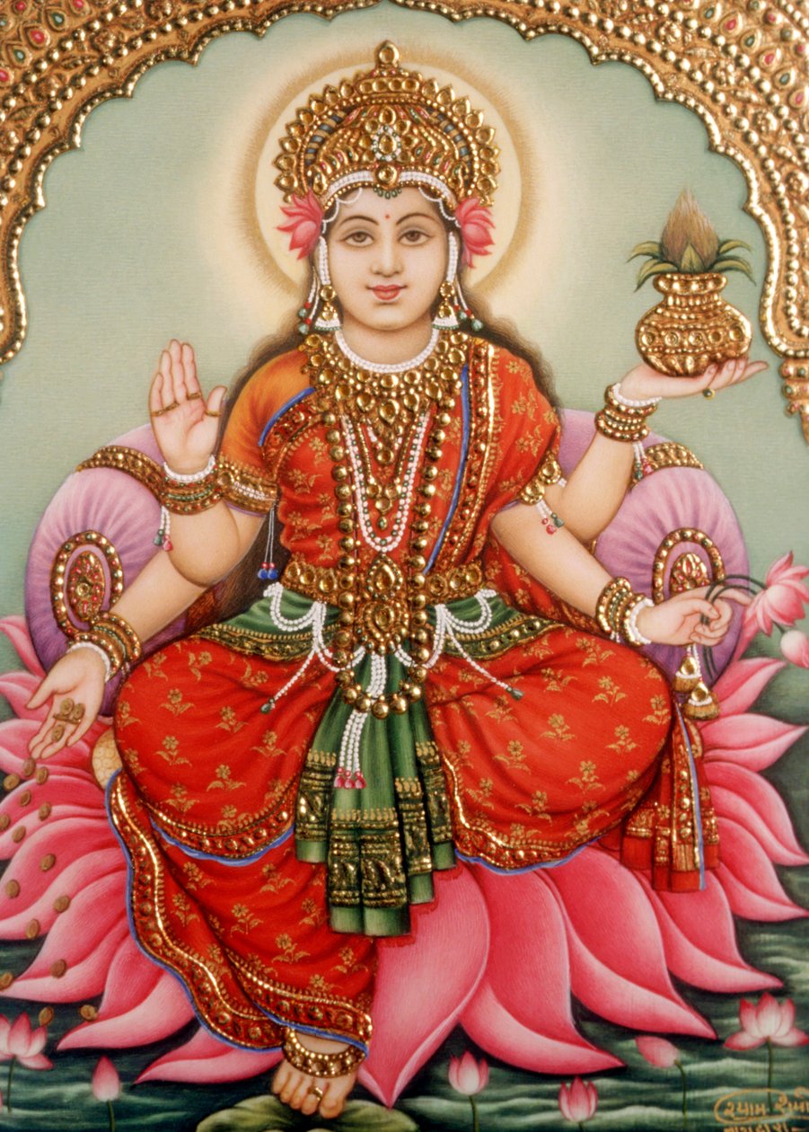 Jumalatar Lakshmi Laxmi miniatyyri maalaus Ivory tekijältä School Indian