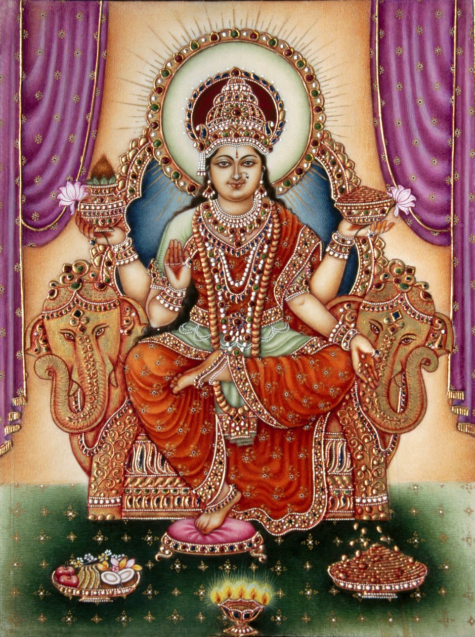 Jumalatar Lakshmi miniatyyri maalaus Ivory tekijältä School Indian