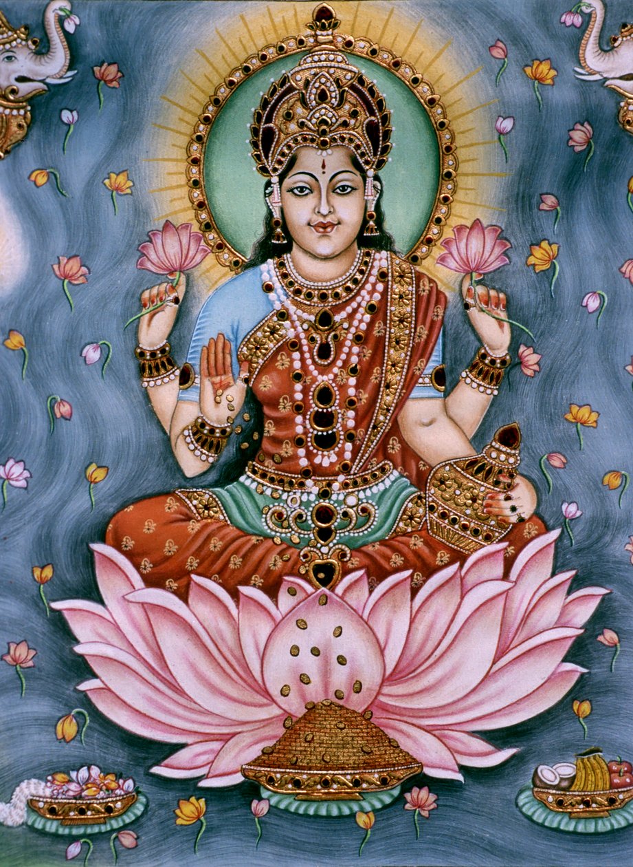 Jumalatar Lakshmi miniatyyri maalaus paperille tekijältä School Indian