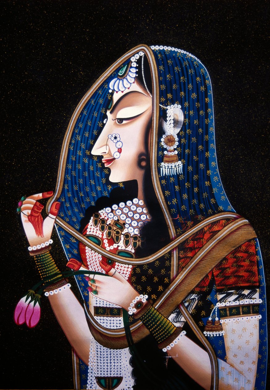 Jumalatar Radha Kishamgarh miniatyyri maalaus silkki tekijältä School Indian