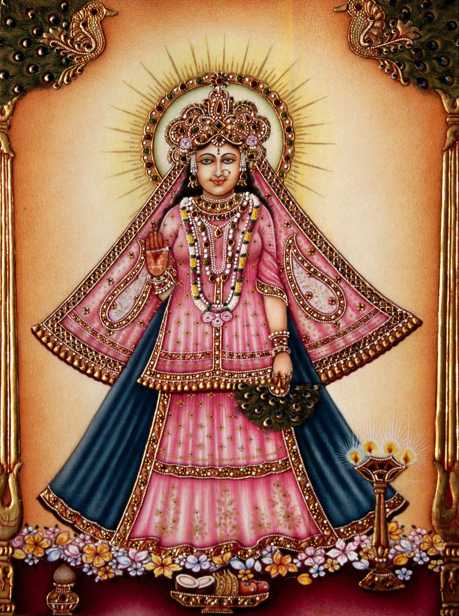 Jumalatar Radha miniatyyri maalaus norsunluun päällä tekijältä School Indian