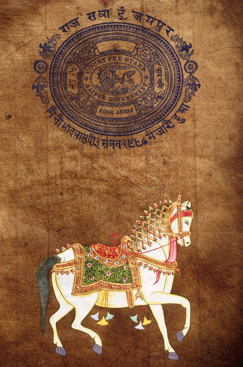Hevonen, käsintehty maalaus ja vanha leimapaperi, Jaipur, Rajasthan, Intia tekijältä School Indian