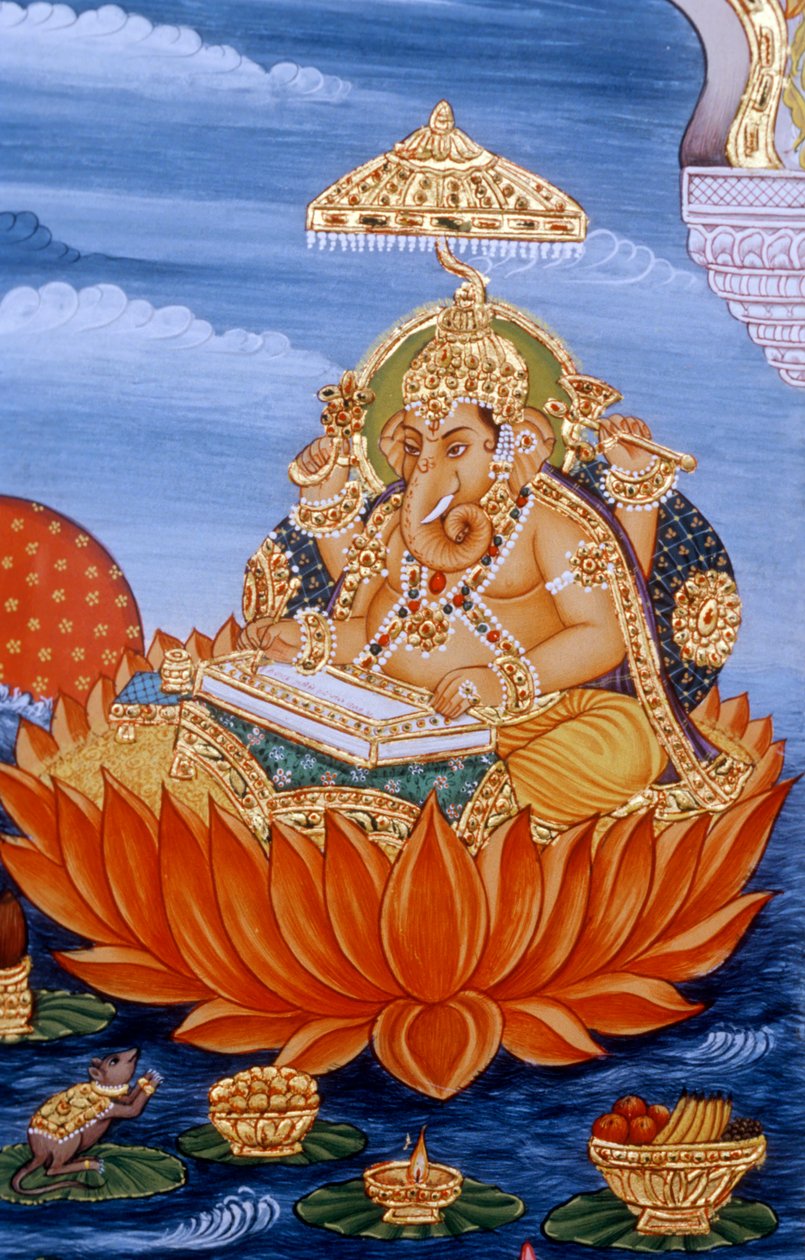 Lord Ganesh Ganpati miniatyyri maalaus kirjoittaminen Scripture tekijältä School Indian
