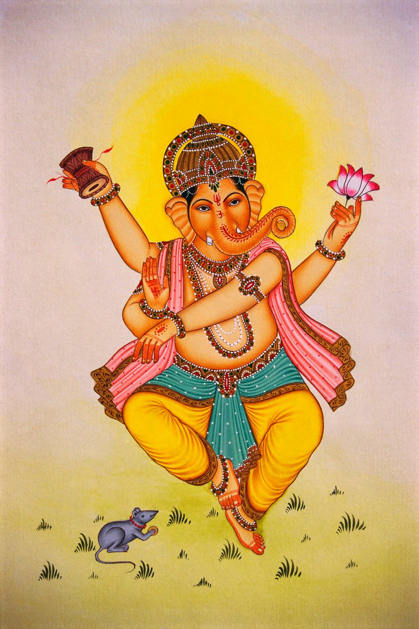 Lord Ganesha Ganpati Dancing Mood miniatyyri maalaus paperille tekijältä School Indian