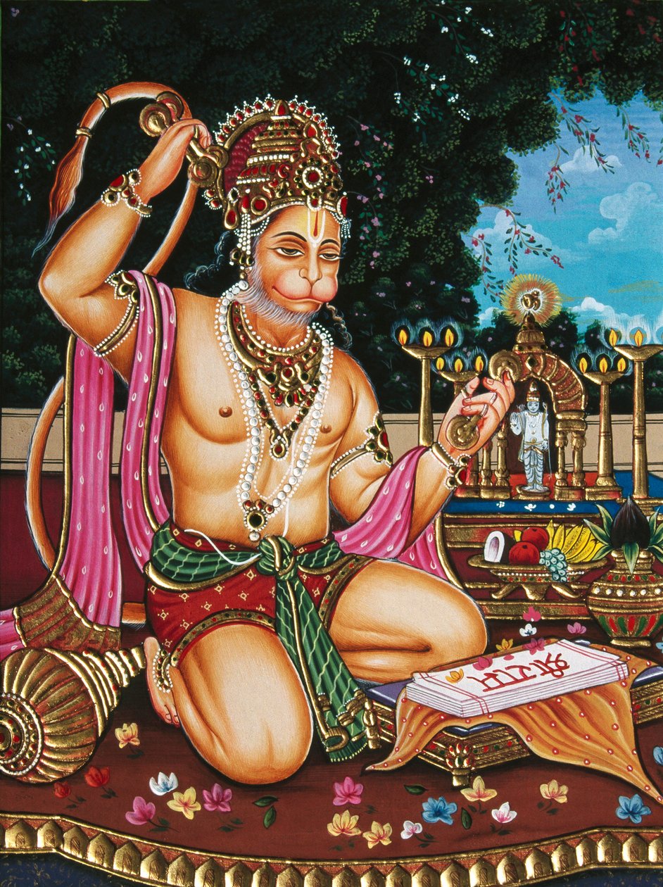 Lord Hanuman miniatyyri maalaus paperille tekijältä School Indian