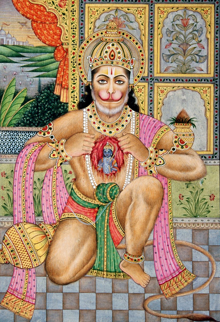 Lord Hanuman miniatyyri maalaus paperille tekijältä School Indian