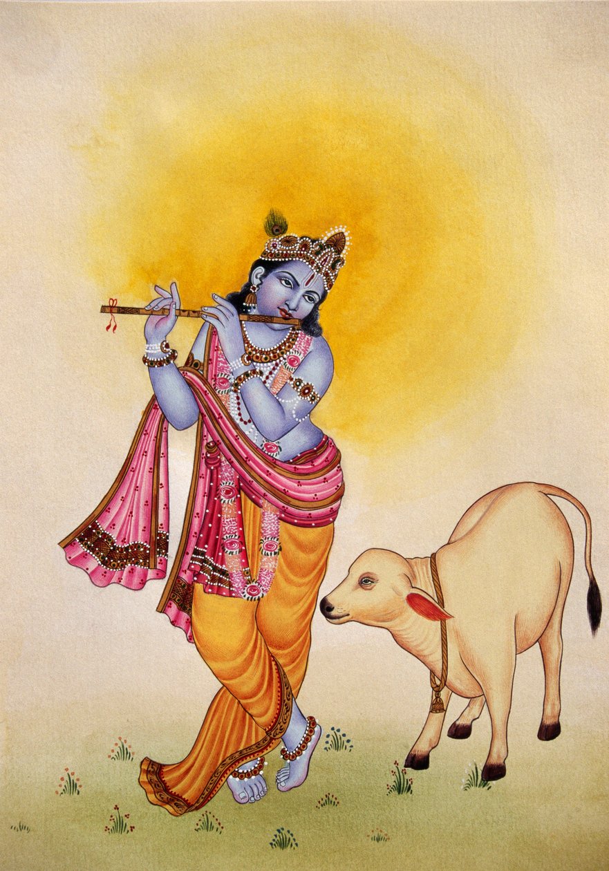 Lord Krishna miniatyyri maalaus paperille tekijältä School Indian