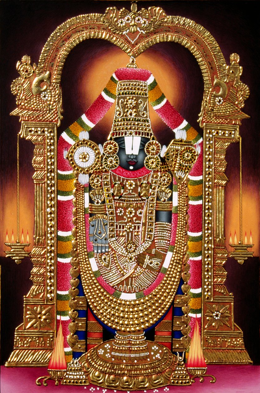 Lord Thirupati Balaji miniatyyri maalaus paperille kultainen kohokuvioinnilla tekijältä School Indian