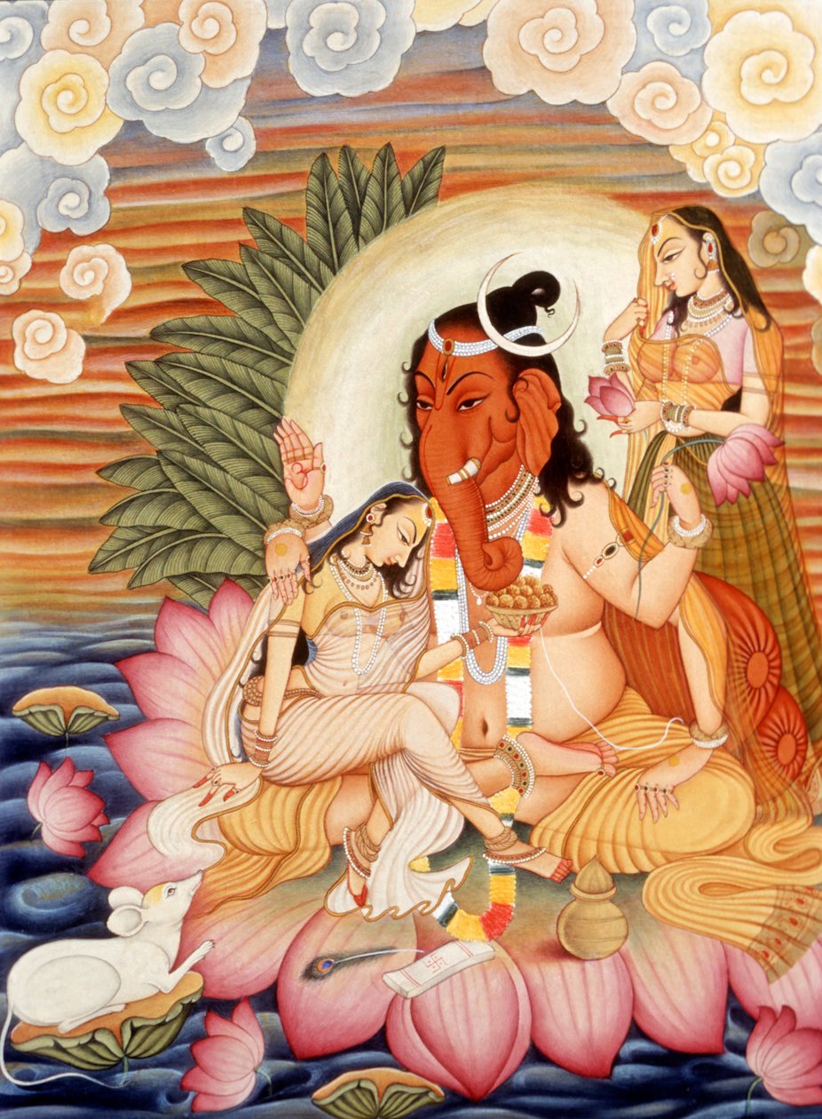 Pienoiskoossa Maalaus Elefantti päähän Jumala Ganesh Ganpati tekijältä School Indian