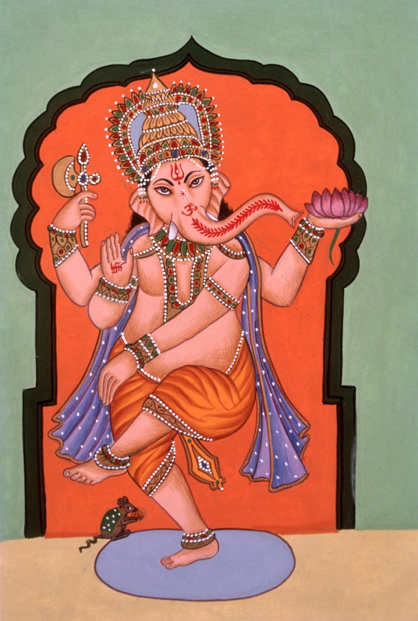 Pienoiskoossa Maalaus Elefantti päähän Jumala Ganesh Ganpati tekijältä School Indian