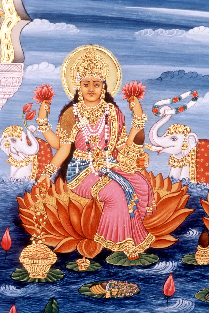 Miniatyyrimaalaus jumalattaresta Laxmi, Intia tekijältä School Indian
