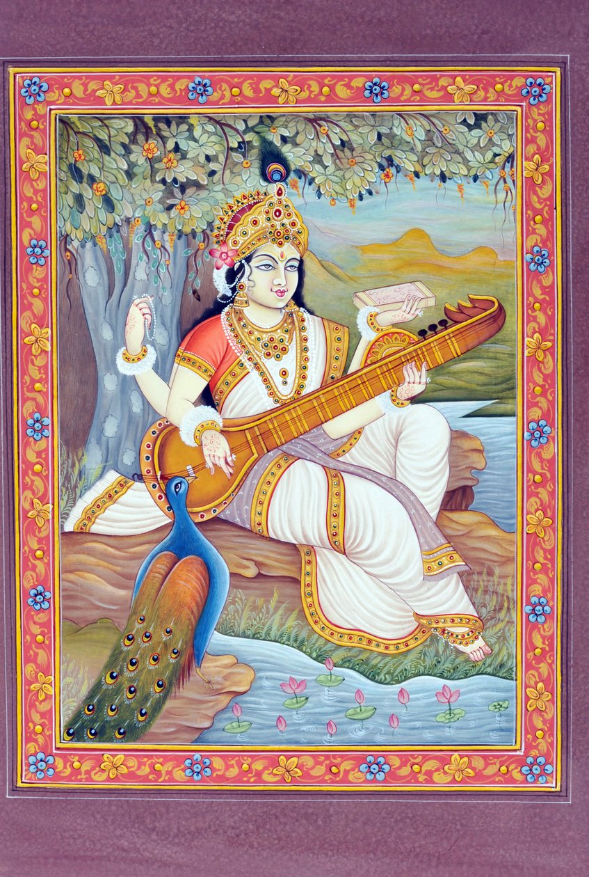 Miniatyyri maalaus jumalatar Saraswati tekijältä School Indian
