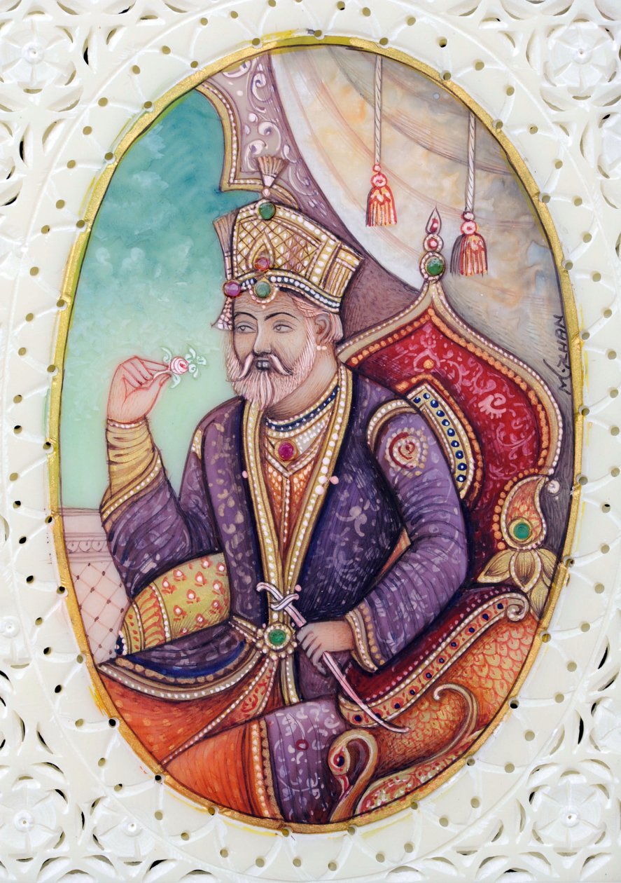 Mogulien keisari Bahadur Shah Zafarin miniatyyrimaalaus tekijältä School Indian