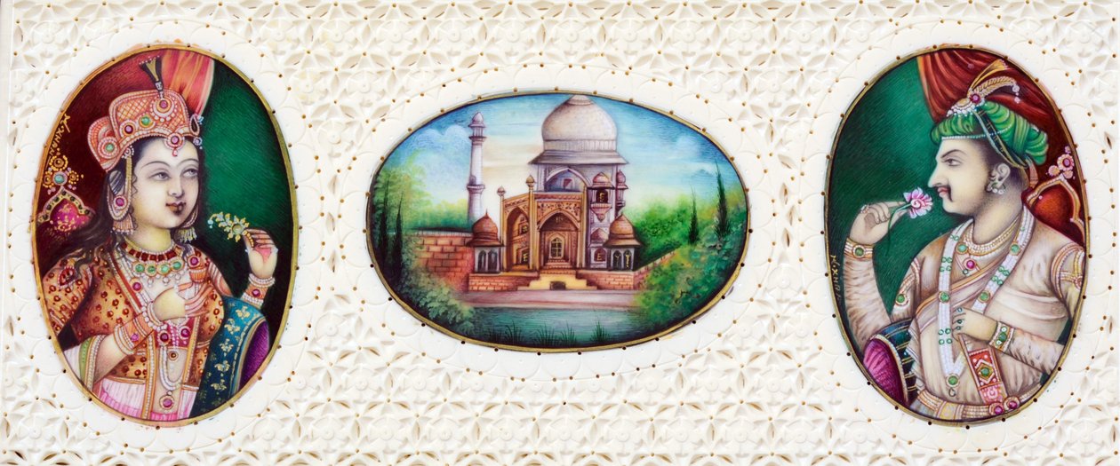 Miniatyyri Maalaus Moguli keisari Jahangir vaimon Noorjahan kanssa tekijältä School Indian