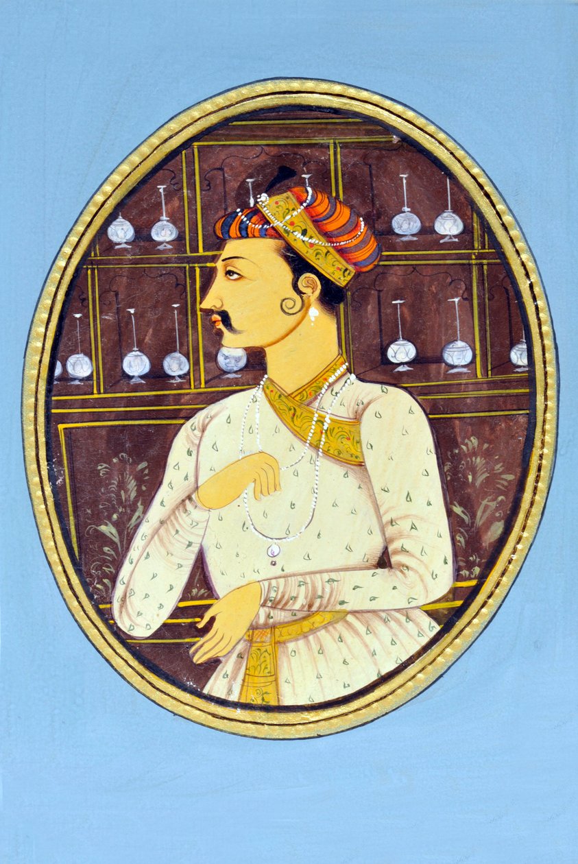 Pienoiskoossa maalaus Mughul keisari Akbar Intia Aasia Intia Aasia tekijältä School Indian