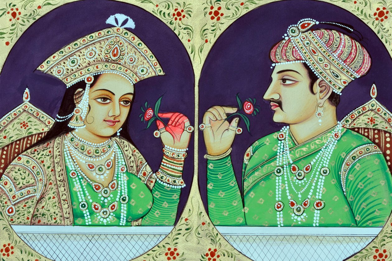 Miniatyyrimaalaus kuningatar Noorjahan Jahangirin kanssa Intia Aasia Intia Aasia tekijältä School Indian