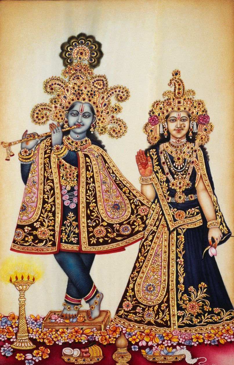 Pienoiskoossa maalaus Radha Krishna norsunluun päälle tekijältä School Indian