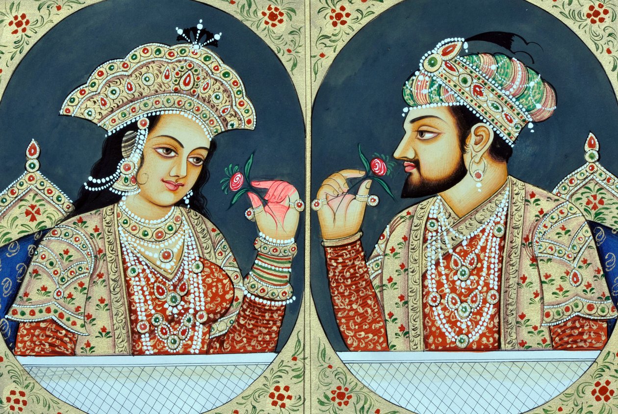 Shah Jahanin ja Mumtajin miniatyyrimaalaukset Intia Aasiaa tekijältä School Indian