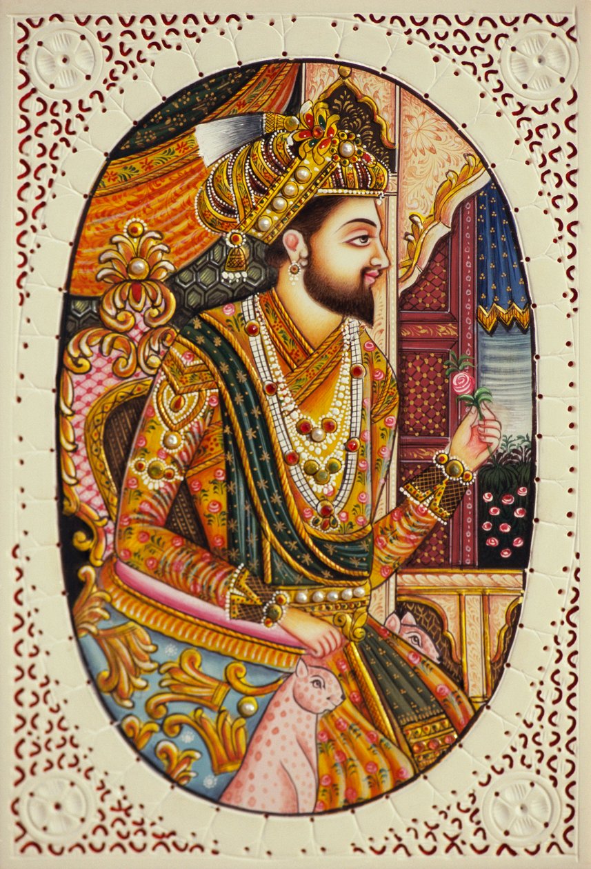 Pienoiskoossa maalaus norsunluun Moguli keisari Shah Jahanille tekijältä School Indian