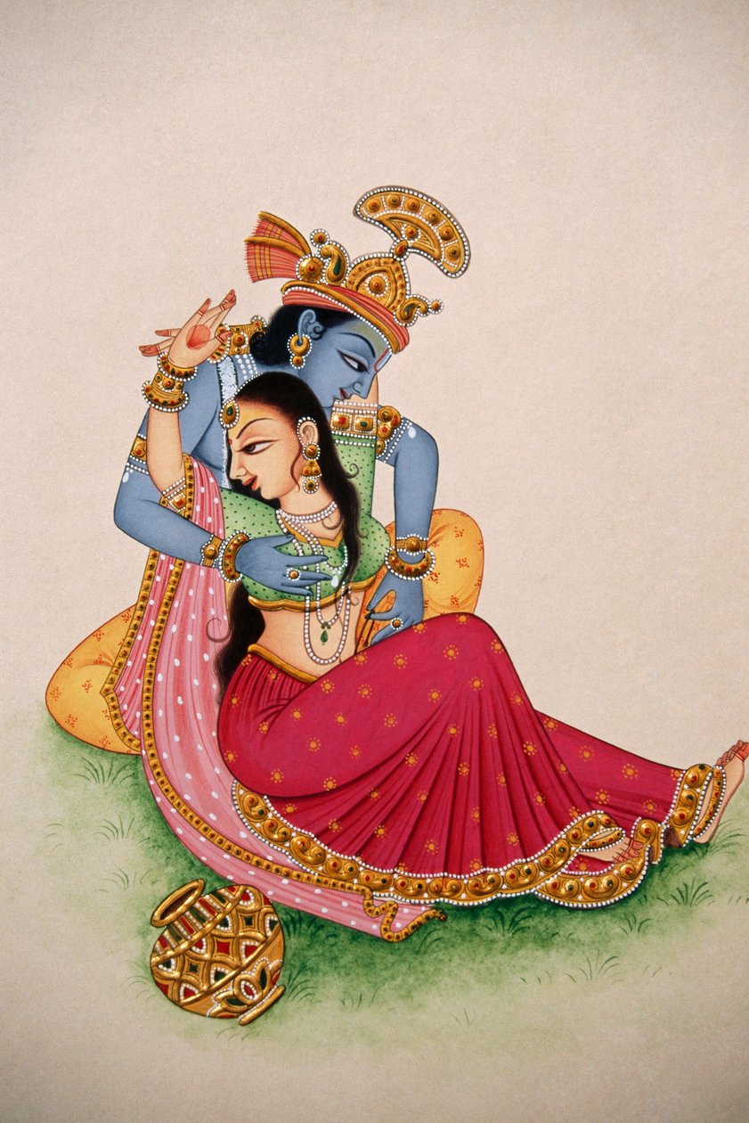 Pienoiskoossa maalaus paperille Radha Krishna tekijältä School Indian
