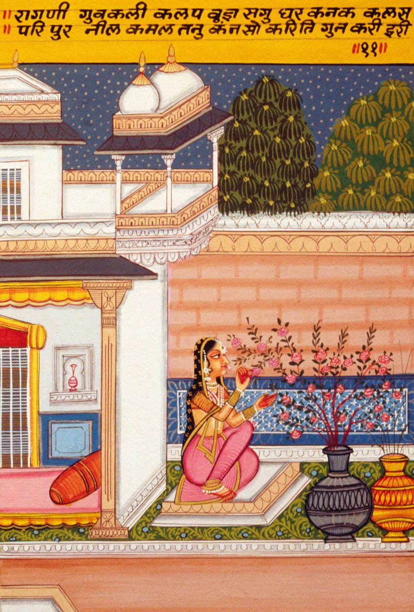 Miniatyyrimaalaus paperille, Ragini Guwakalee, Nathdwaran koulu tekijältä School Indian