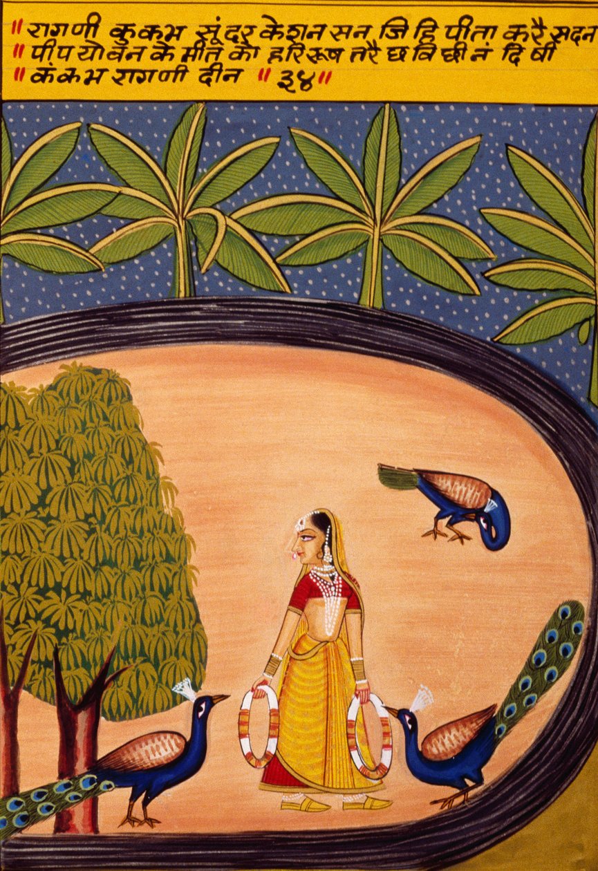 Miniatyyrimaalaus paperille, Ragini Kukumb, Nathdwara School tekijältä School Indian