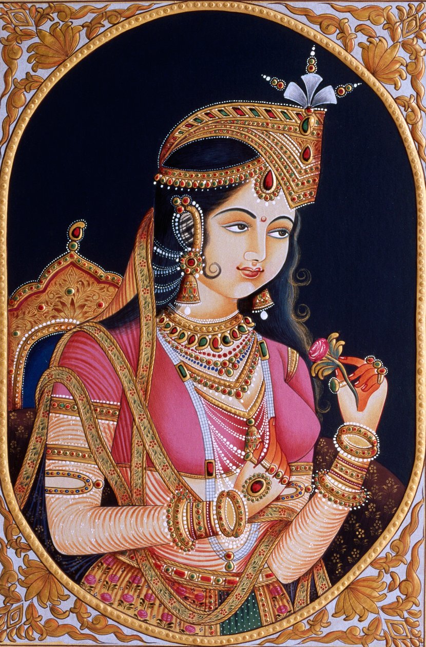 Pienoiskoossa maalaus paperille prinsessa Mumtaz Mahal vaimo Moguli keisari Shah Jahanin vaimo tekijältä School Indian