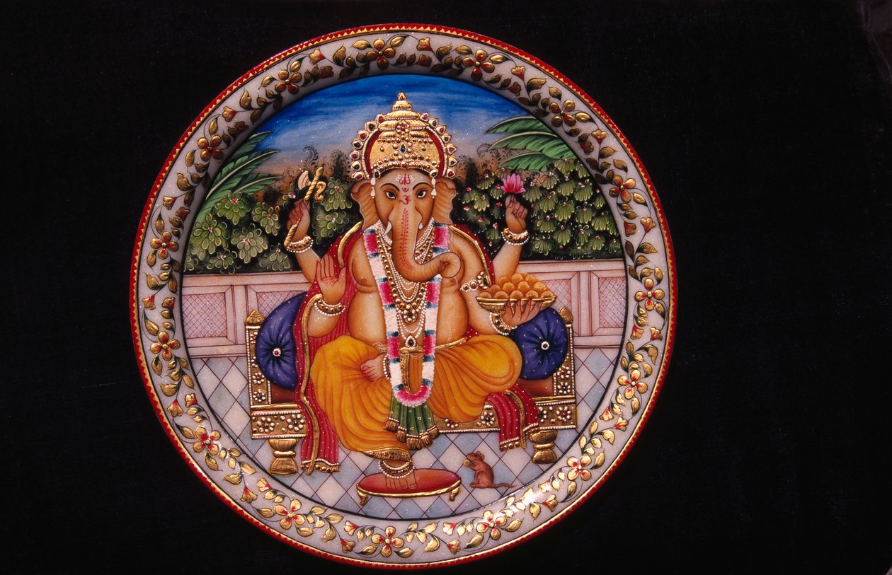 Maalaus Ganesh Ganpati Jumala Marble Plate tekijältä School Indian