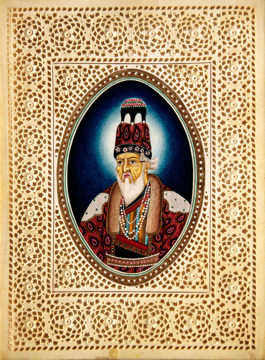 Maalaus mogulien keisari Shah Jahanin norsunluun päällä tekijältä School Indian