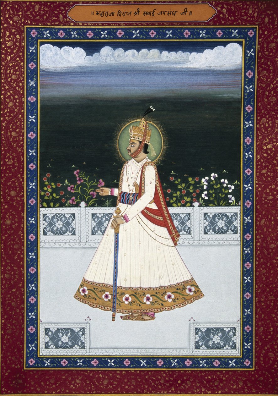 Sawai Jai Singhin entisen hallitsijan maalaus, Jaipur, perustaja (1700-1743), Rajasthan, Intia tekijältä School Indian