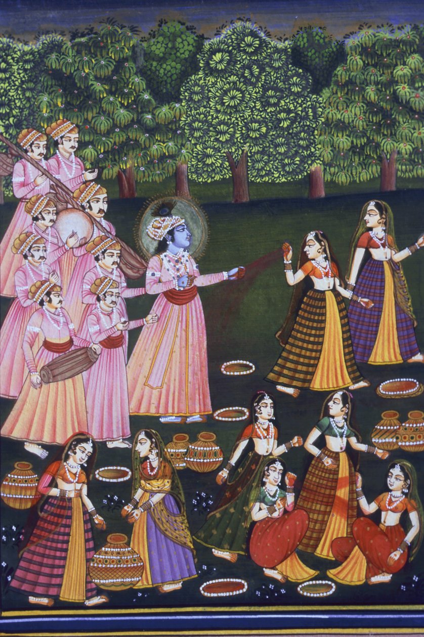 Kuva Krishnasta pelaamassa Holia Gopien kanssa (Nalkdwral Pichwai Chool), Intia) tekijältä School Indian