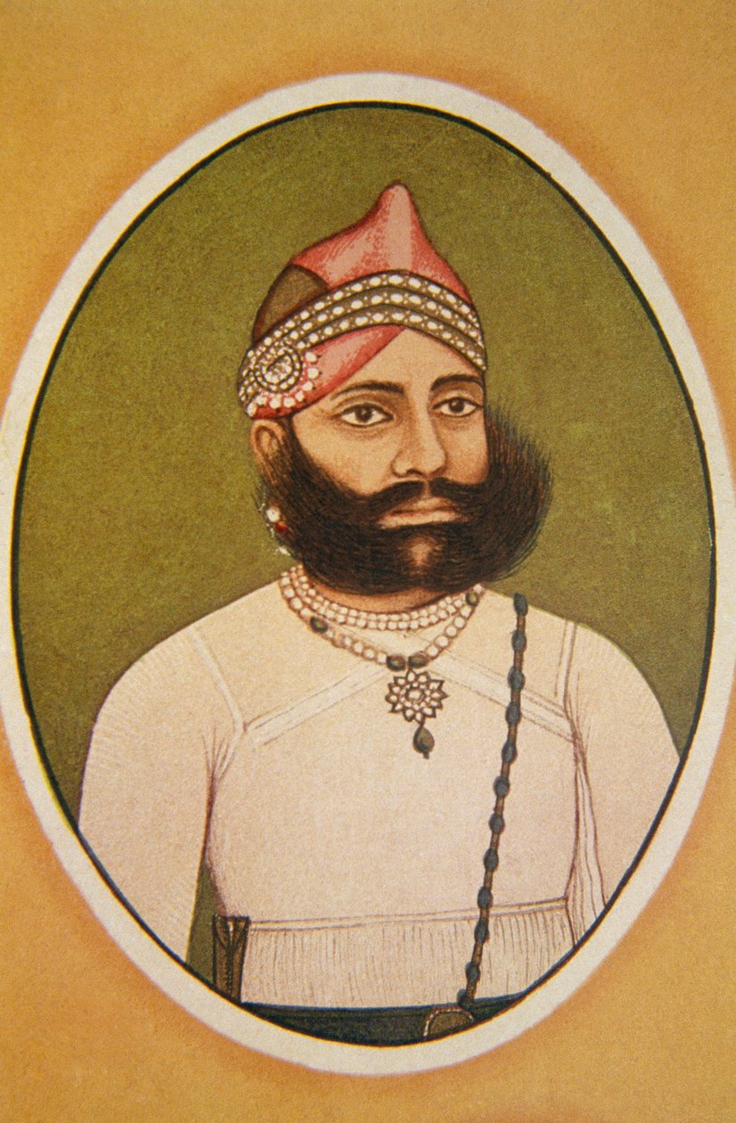 Maharaja Fateh Singhin muotokuva, Udaipur, Rajasthan, Intia tekijältä School Indian