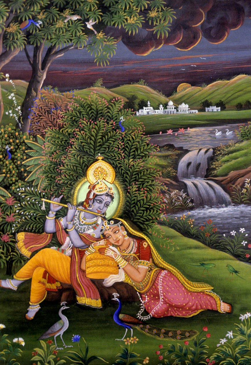 Radha Krishna miniatyyri maalaus tekijältä School Indian