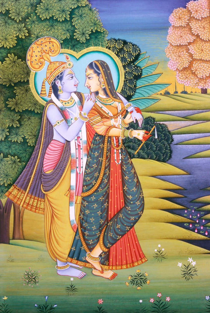 Radha Krishna miniatyyri maalaus tekijältä School Indian