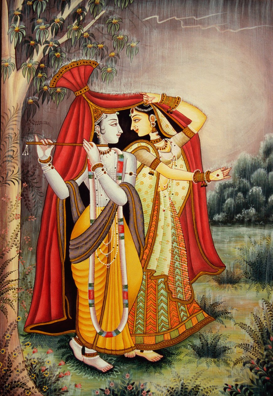 Radha Krishna miniatyyri maalaus Monsoon paperille tekijältä School Indian