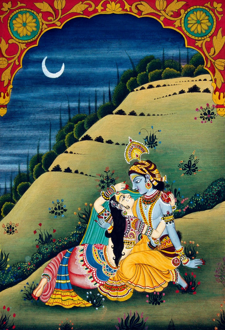 Radha Krishna miniatyyri maalaus paperille tekijältä School Indian