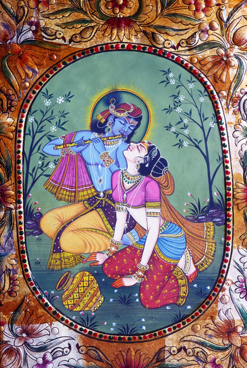 Radha Krishna miniatyyri maalaus paperille tekijältä School Indian