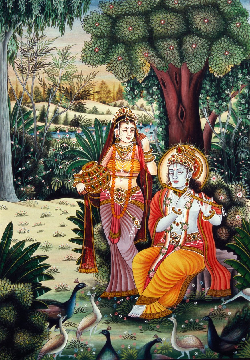 Radha Krishna miniatyyri maalaus paperille tekijältä School Indian