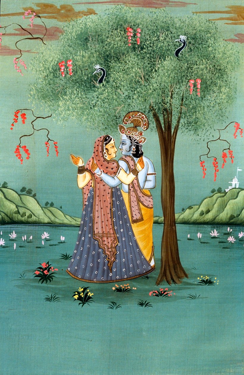 Radha Krishna miniatyyri maalaus paperille tekijältä School Indian