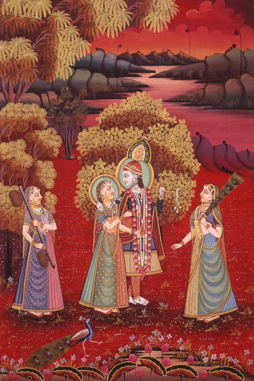 Radha Krishna miniatyyri maalaus silkki tekijältä School Indian