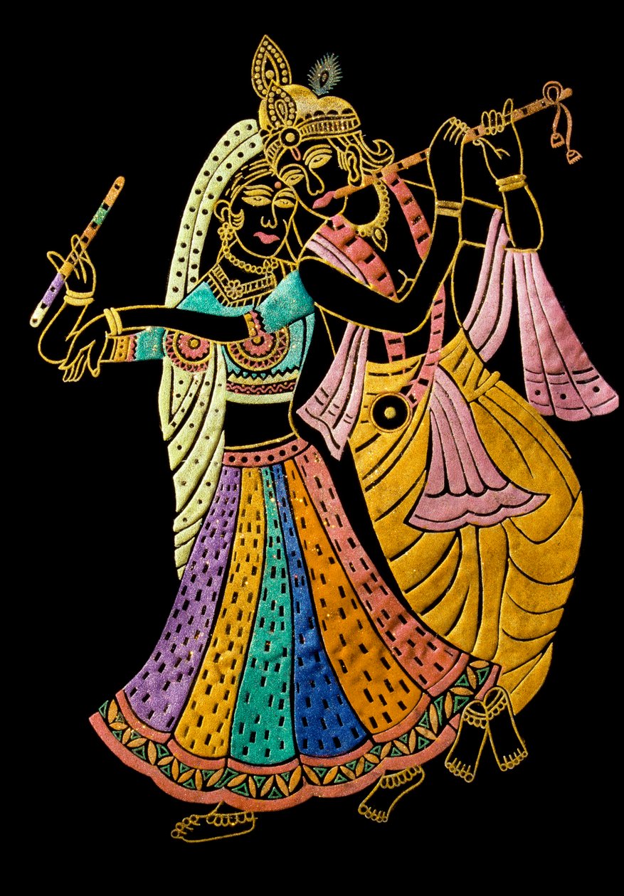 Radha Krishna miniatyyri maalaus sametille tekijältä School Indian