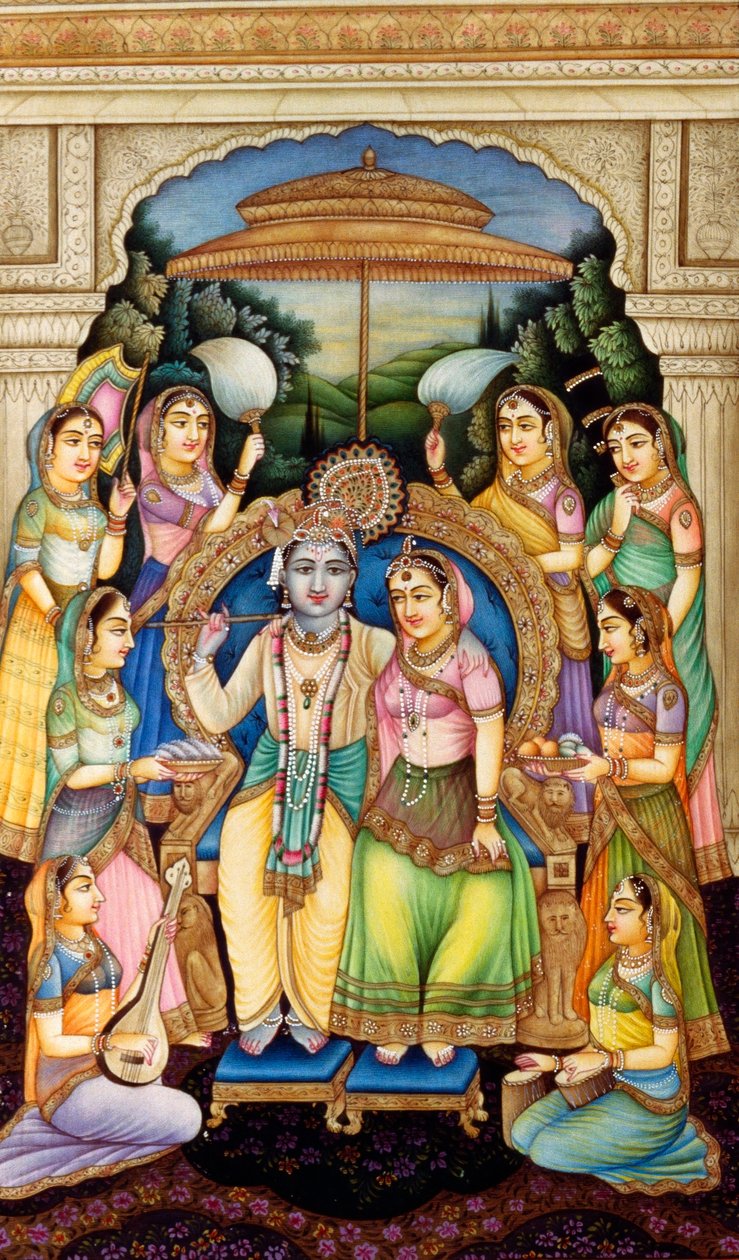 Radha Krishna miniatyyrimaalauksessa norsunluun päällä tekijältä School Indian