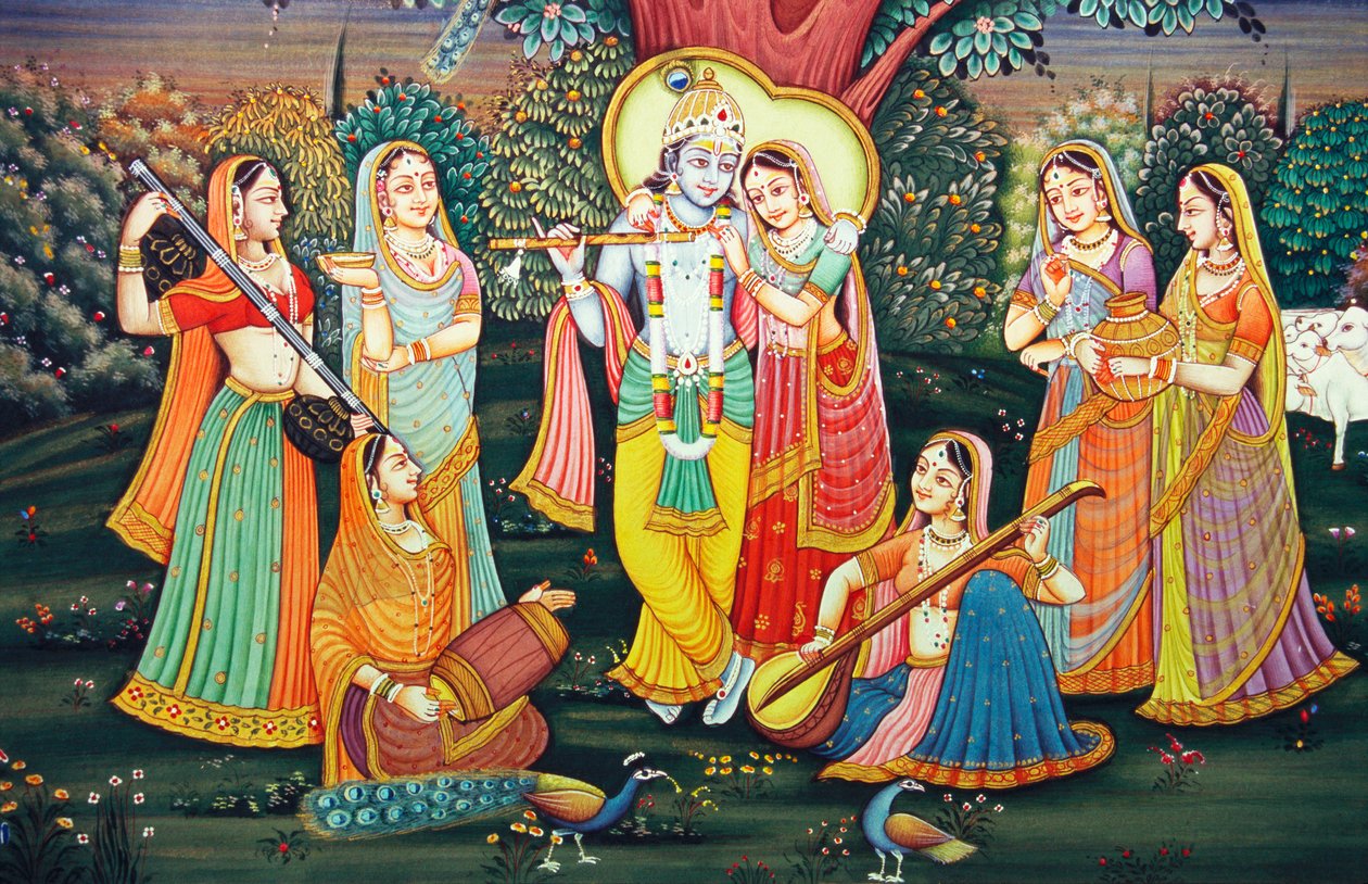 Radha Krishna ja Sakhit nauttivat musiikista tekijältä School Indian